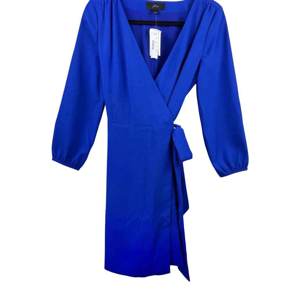 NEW J.Crew Wrap Dress Women 4 Royal‎ Blue V-Neck Long Sleeve Crepe H6292 Cobalt